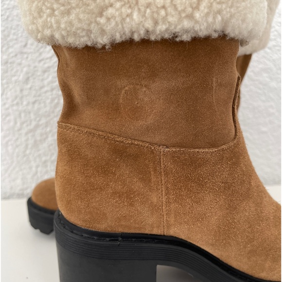 NEW Marc Fisher Sherpa Suede Leather Lug Sole Heel Platform Boot Brown Tan - Picture 12 of 12